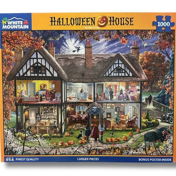 White Mountain Halloween House 1000 Pc Puzzle #1290 Complete and Poster - Picture 1 of 6